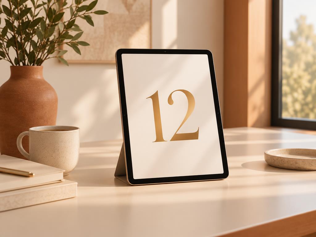 Tablet exibindo o número 12, representando 12 meses de acesso